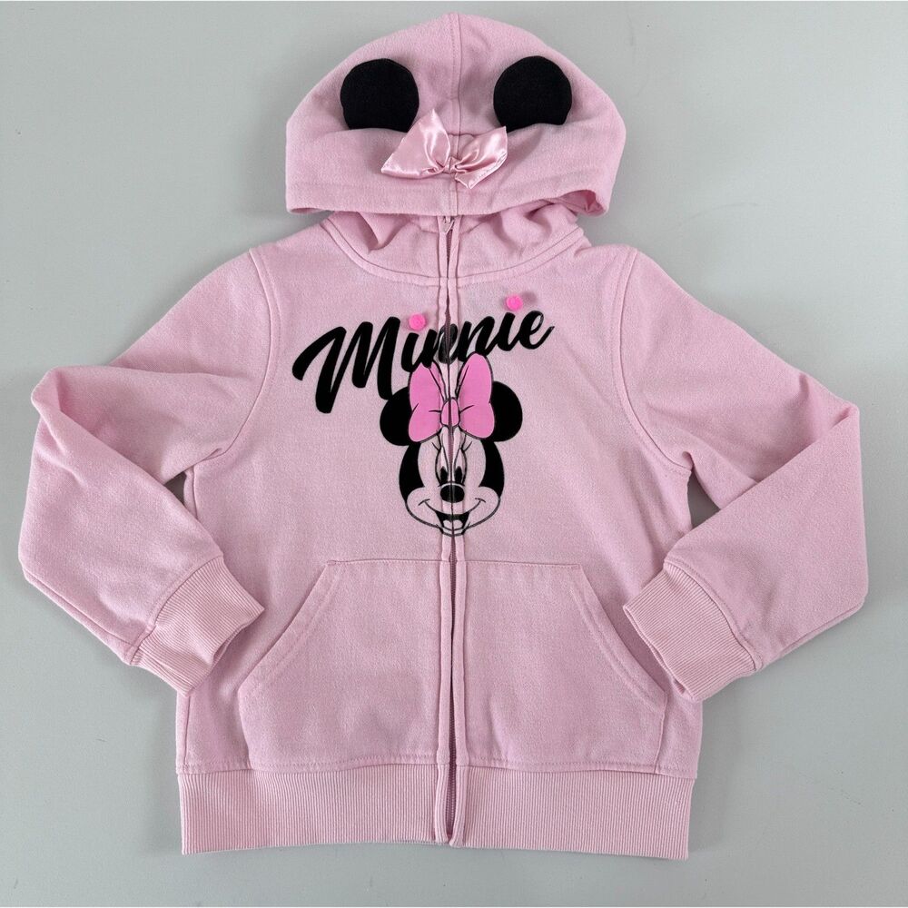 Disney Junior Girls Minnie Mouse Pink Zip Up Hoodie Size 7